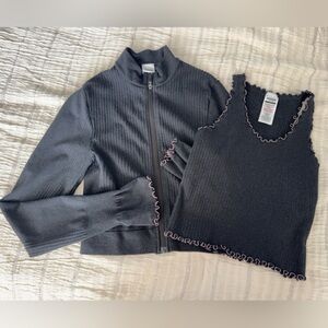 Two Piece Black Ribbed Gymshark Set